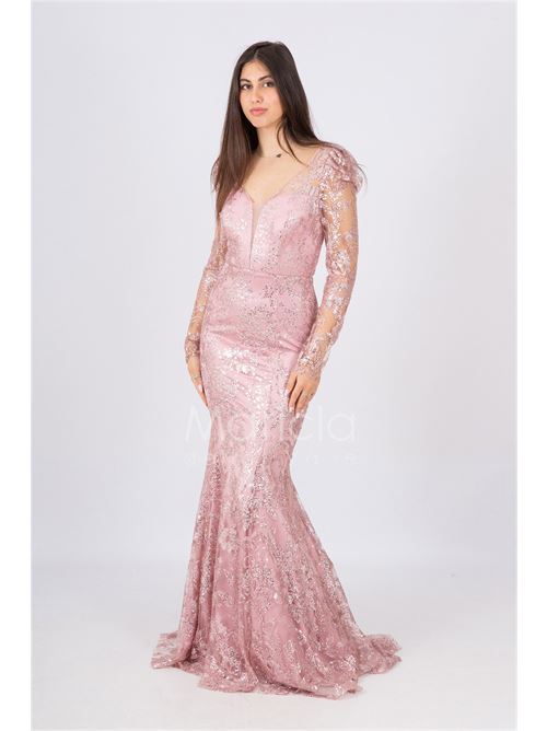 abito lungo sirena ricamato paiette MARICLA ELEGANCE | FI6949ROSA